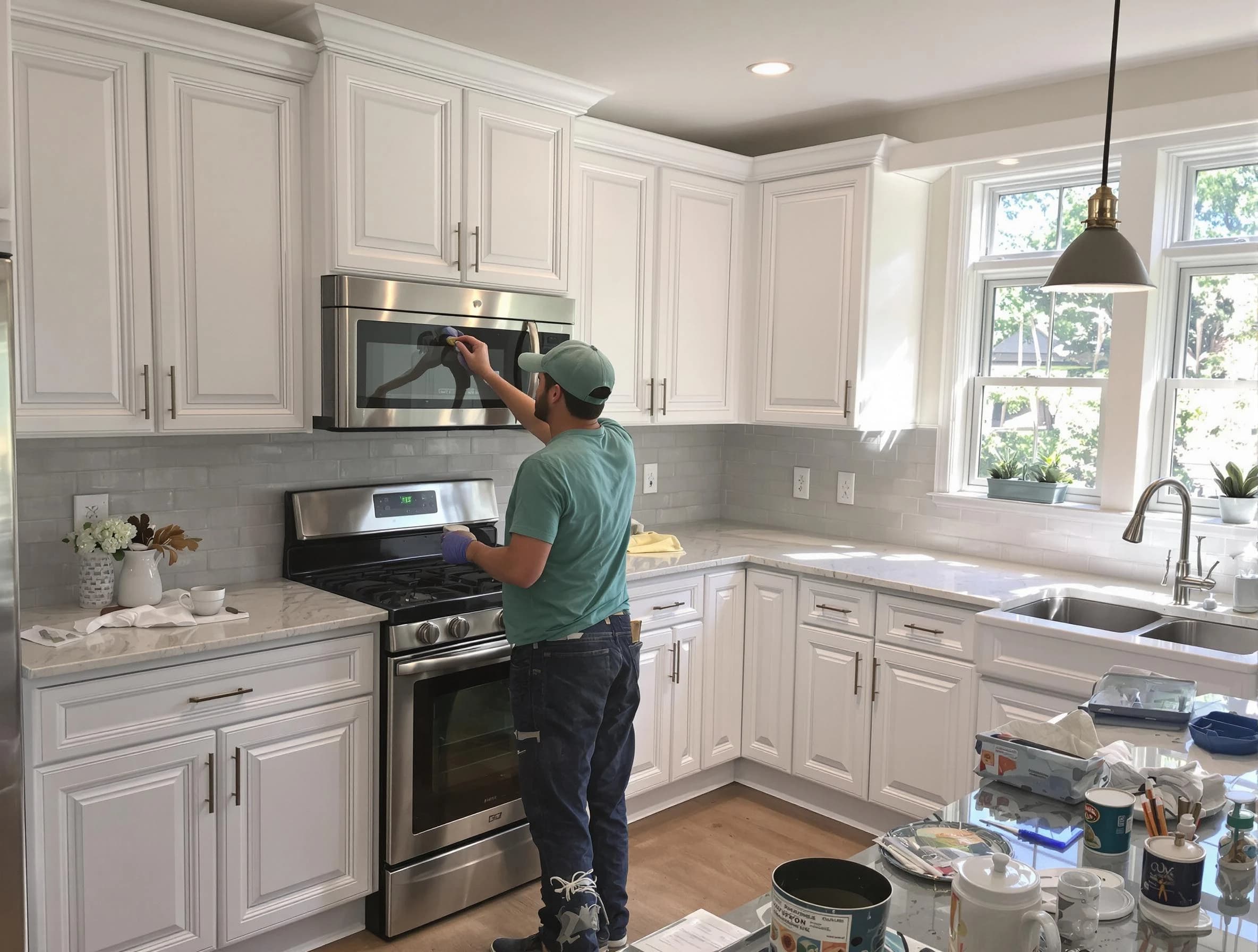 Kitchen cabinets being refinished by Maricopa House Painters in Maricopa, AZ