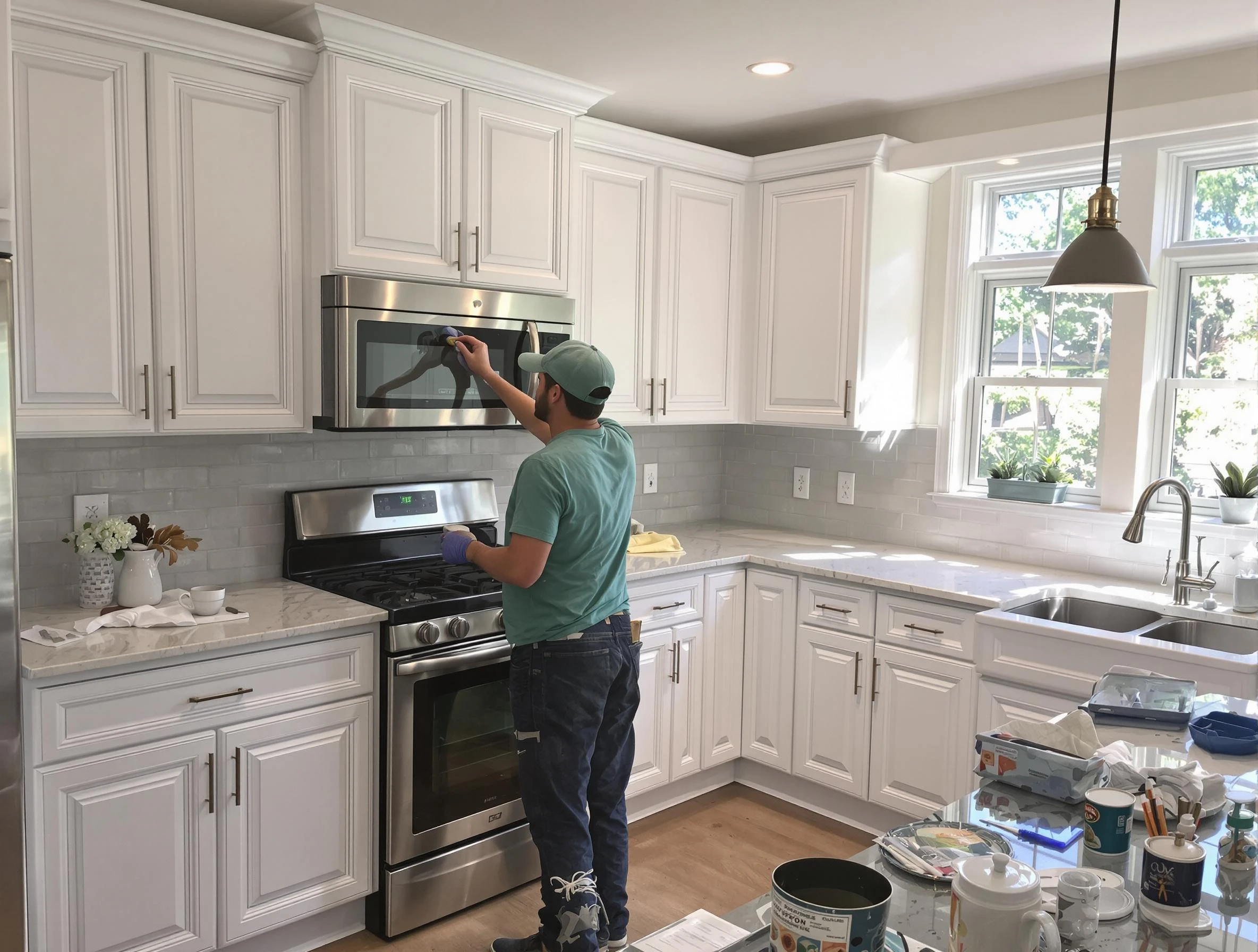 Kitchen cabinets being refinished by Maricopa House Painters in Maricopa, AZ